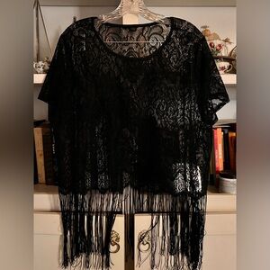 Black Lace Fringe Cropped Top
